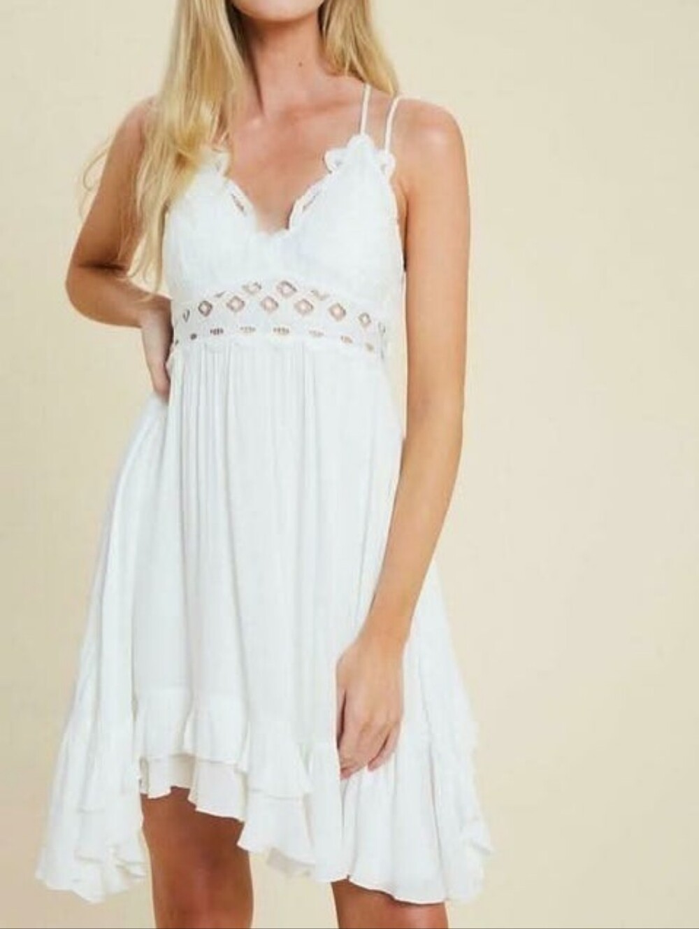 Chelsea & Violet Julianna White Lace Ruffled Boho Dress